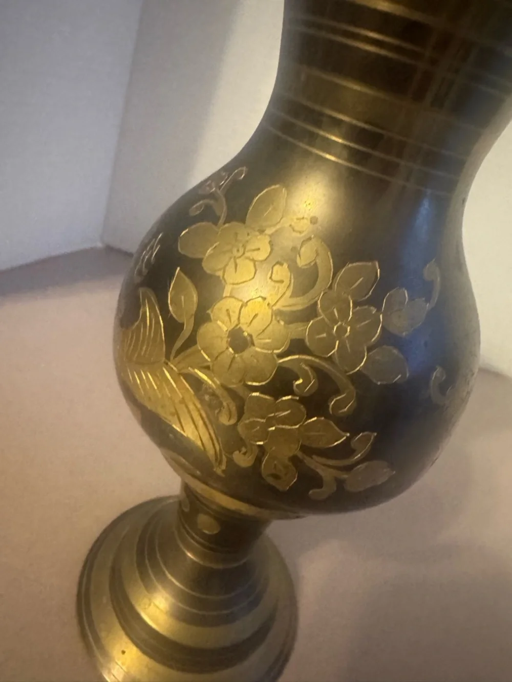 Solid Brass Vase Etched KOI Fish Made in India